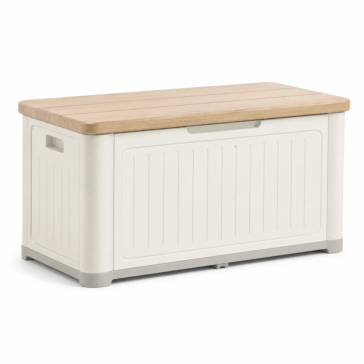 Arcón de jardín de plástico y madera 120x55x60 cm crema/roble