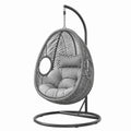 Sillón colgante de ratán sintético gris con cojines y estructura de acero