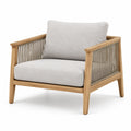 Sillón de teca con cojines de poliéster gris claro