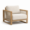 Sillón de madera de teca y cuerda con cojines de poliéster beige