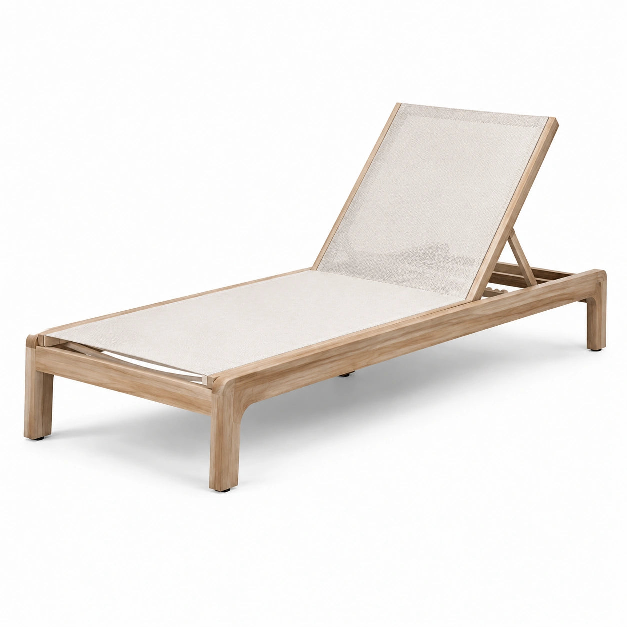 Tumbona ajustable de madera de teca y tejido sintético beige