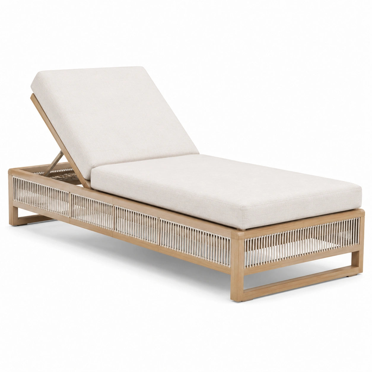 Tumbona de teca para exteriores con cojín beige