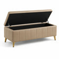 Banco de almacenamiento de cuero PU con patas de metal color beige