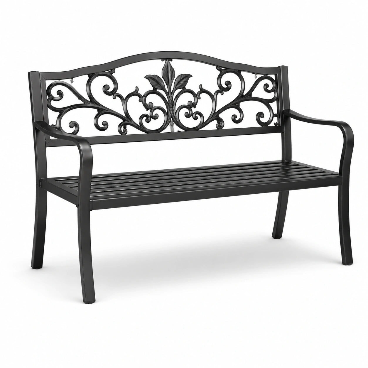 Banco de acero negro con diseño decorativo 128 cm