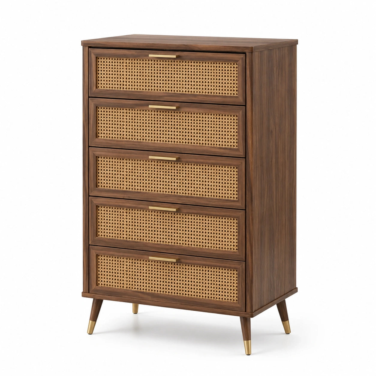 Cajonera de madera y ratán 5 cajones marrón 120cm