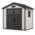 Cobertizo de jardín de resina con puertas dobles y ventanas de policarbonato gris/beige