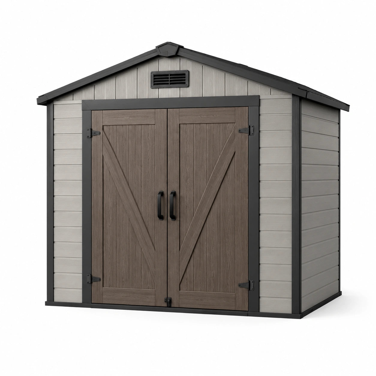 Cobertizo de jardín de resina con puertas dobles marrón y gris