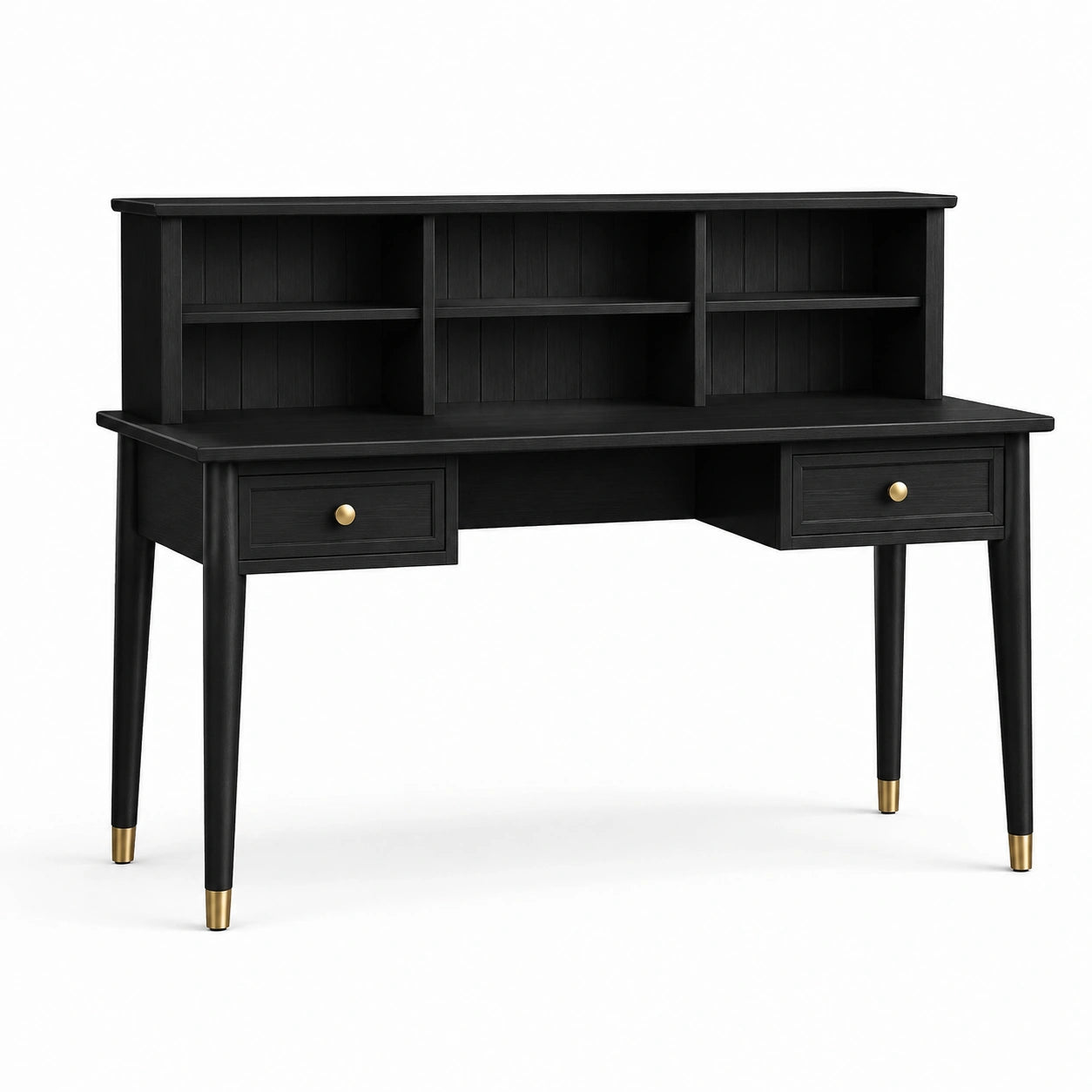 Escritorio de Madera Negro con Estanterías y Cajones 120cm