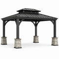 Gazebo de Acero Negro con Base de Piedra