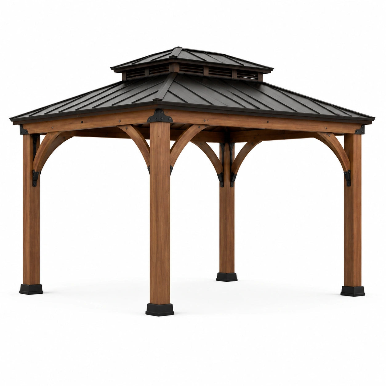 Cenador de Madera de Cedro y Techo de Acero Galvanizado Marrón/Negro