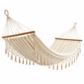 Hamaca de algodón con barras de madera 200x150 cm crema