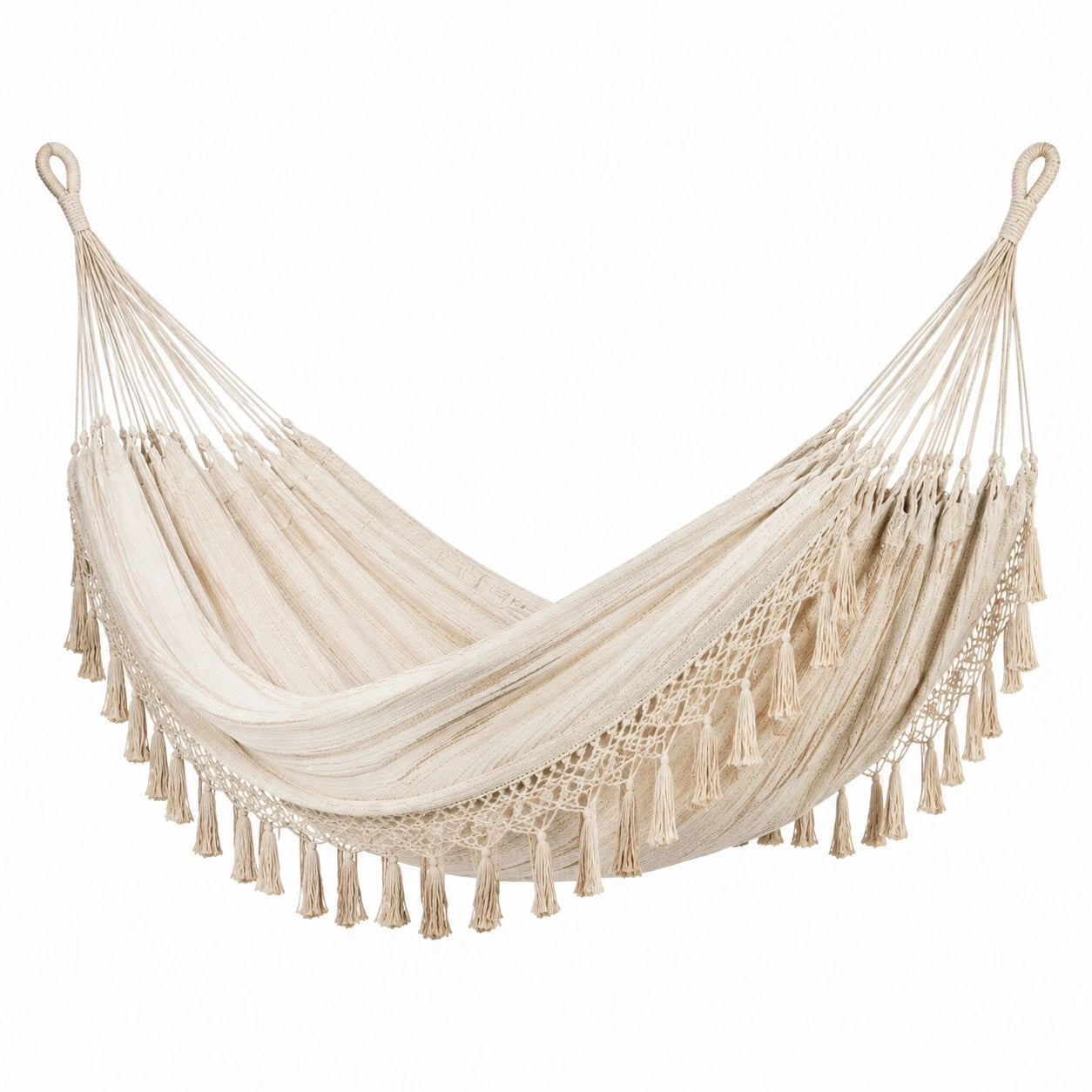 Hamaca de Macramé Algodón con Flecos Beige 200x150 cm